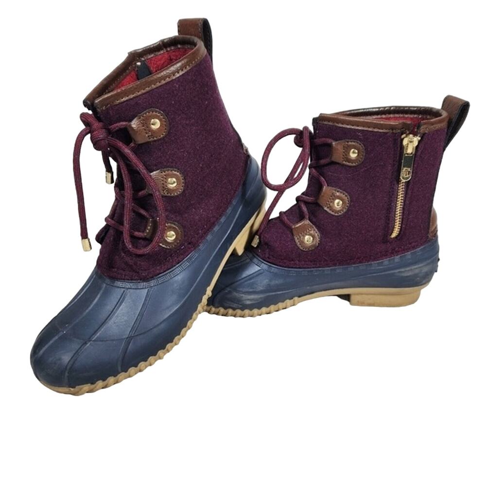 Tommy Hilfiger Women's Reanna Lace Up Side Zip Burgundy Duck Boots Size 9